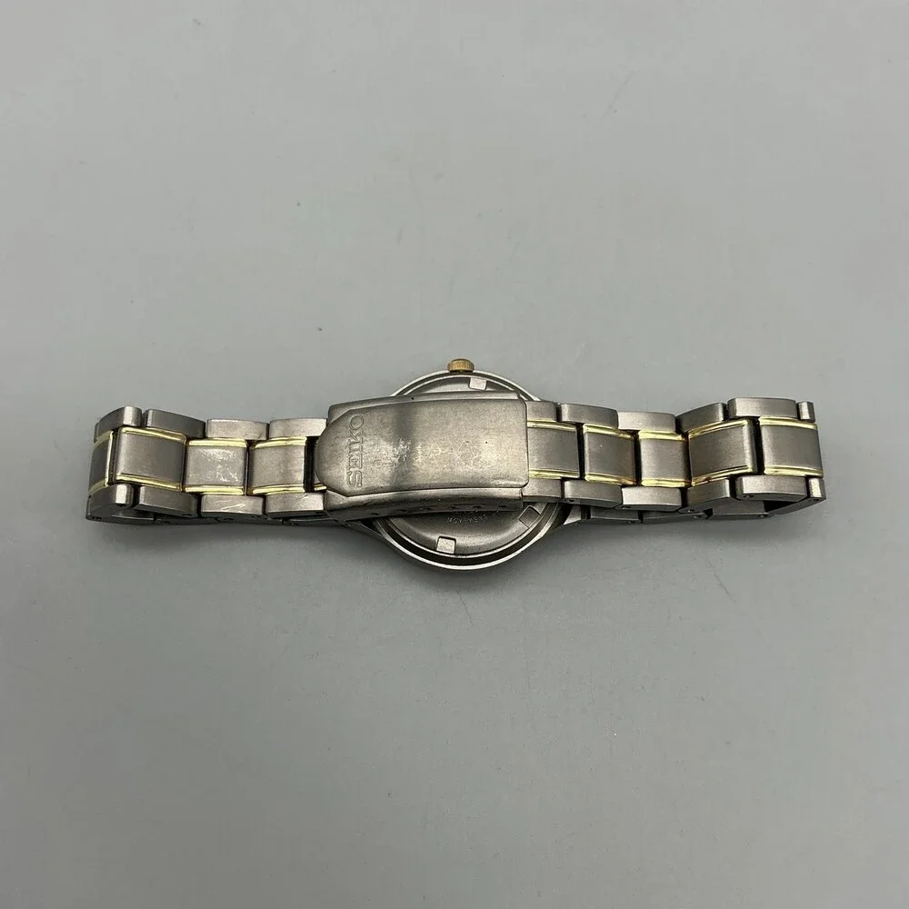 Seiko Womens Watch 26mm Black Dial Titanium Silver Tone Date New Battery 7.25